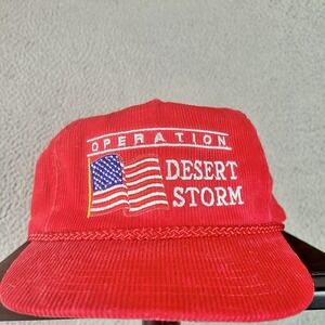 Vintage Operation Desert Storm Embroidered  Corduroy Snapback Hat USA Flag 80s